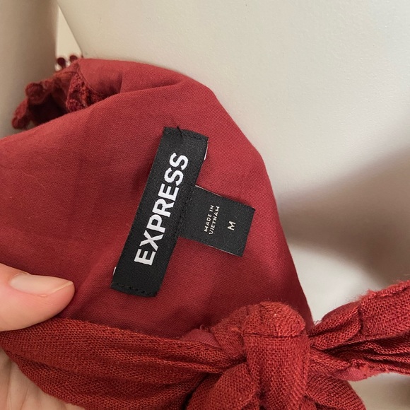 Express Rust Burgundy Linen Ruffle Top and Skirt Set Size Medium - Picture 8 of 11